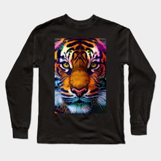 Pop Art Tiger Face In Vibrant Colors - A Unique and Playful Art Print For Animal Lovers Long Sleeve T-Shirt